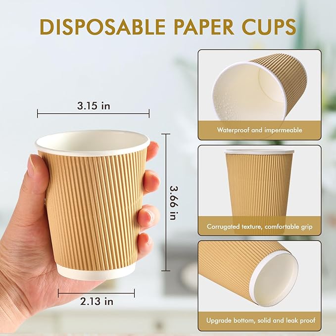500 Pack 8 oz Coffee Cups, Insulated Ripple Wall Hot Coffee Cups for Home, Office, Hotel, Meetings, Parties