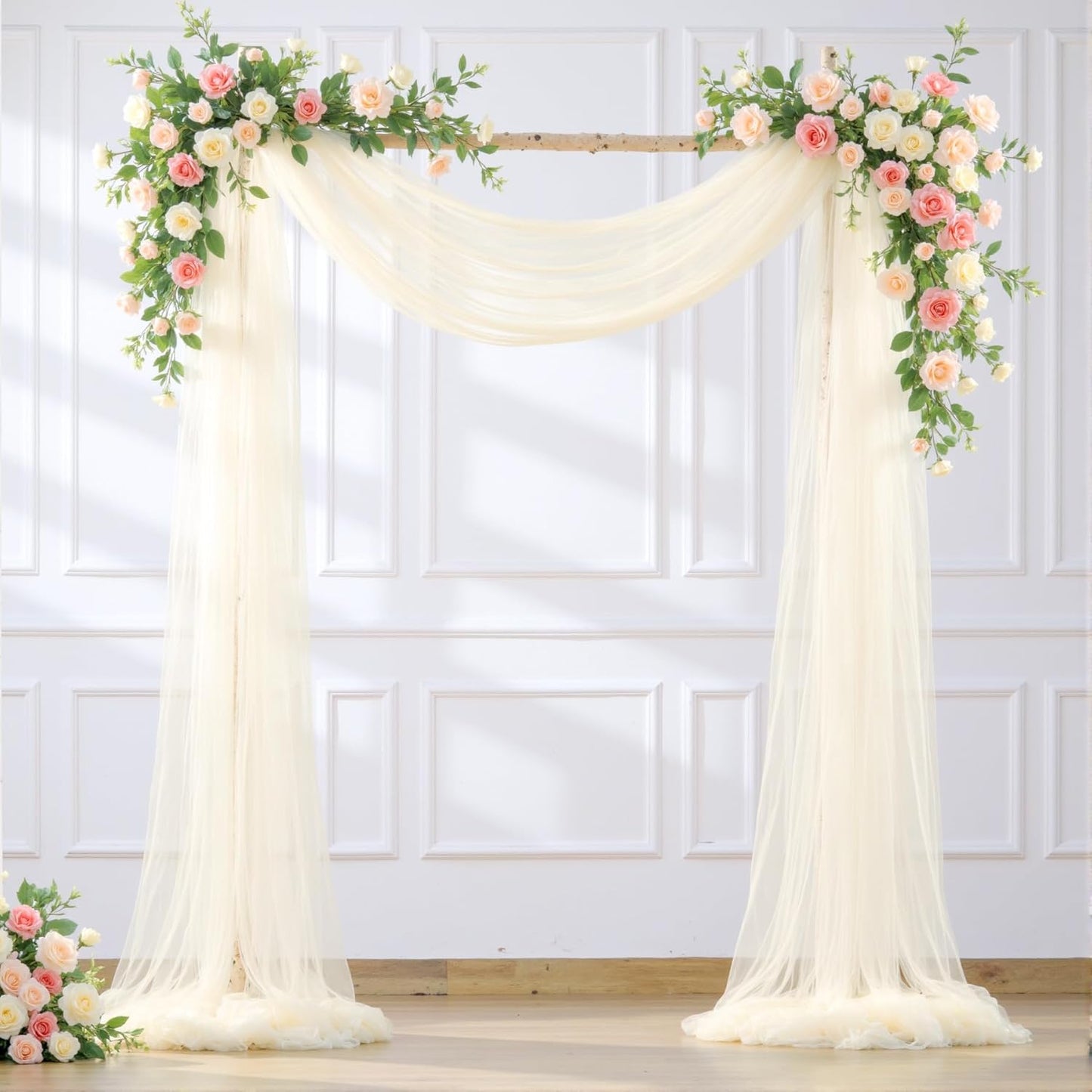 Wedding Arch Draping Fabric Backdrop 2 Panel 30" x 19Ft Ivory Drapes Curtains for Wedding Reception Sheer Tulle Backdrop Curtain for Ceremony Birthday Party Baby Shower Arbor Ceiling Decorations