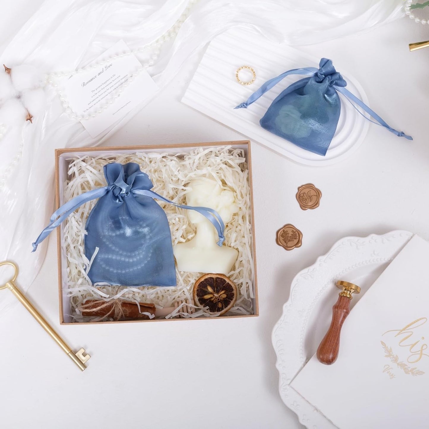 20 Pcs Dark Blue Small Organza Bags 4X6 inch for Wedding Favors with Drawstring, Mini Mesh Gift Bags Jewelry Pouch for Candy Bridal Shower Party Favor Baby Shower Christmas