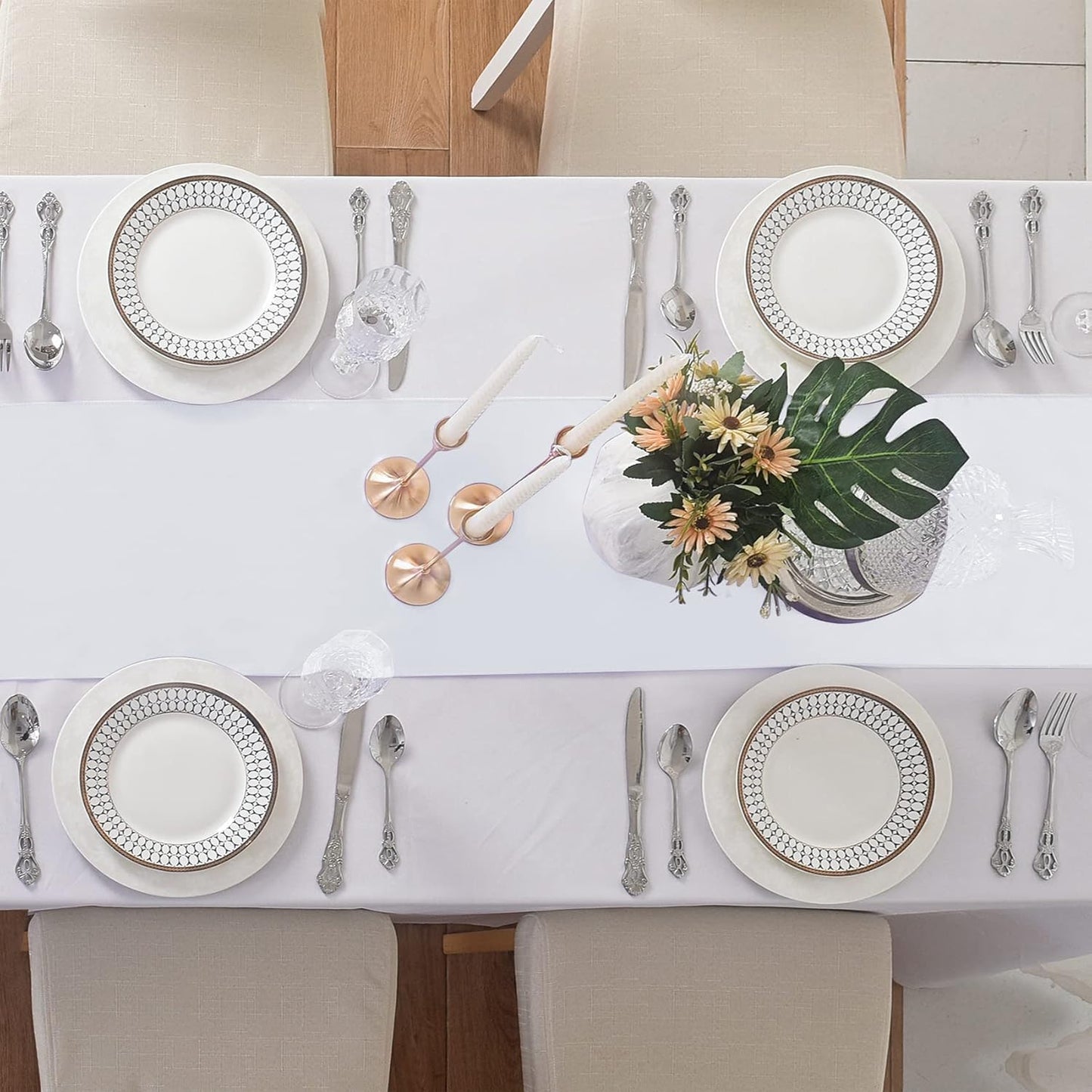 12Pack Table Runner 12 x 108 Inches Satin Silk Table Runner for Wedding, Birthday Party, Banquets, Graduations Decoration, fit Rectange and Round Table-White