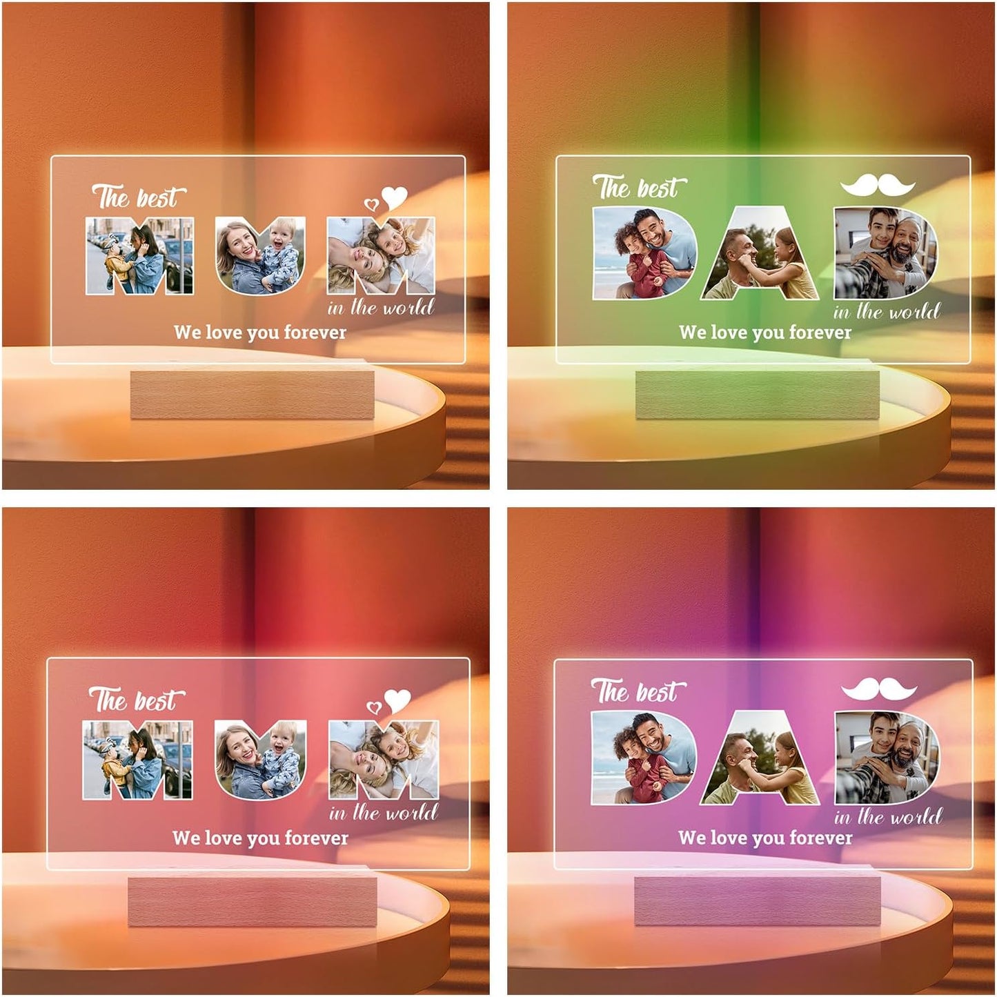 Personalized Birthday Gifts for Dad, Customized Picture Frames with Photo, Custom Photo Frame with Night Light, Personalized Picture Gifts for Dad