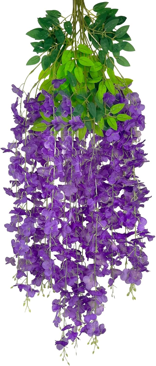 5 Pack Purple Wisteria Hanging Flowers Garland, 3.77 Feet Artificial Flower Vines, Fake Wisteria, Artificial Vines Hanging Garland for Backdrop Outdoor Yard Garden Decor