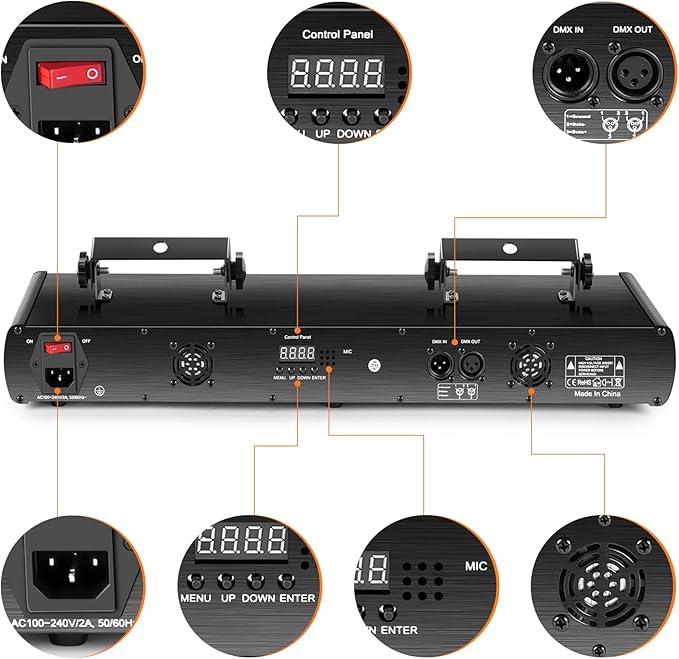 U`King Stage Laser Light, 5 Beam Sound Activated DJ Party Lights RGBYC LED Music Projector with Remote Control DMX for Dancing Birthday Bar Pub Stage