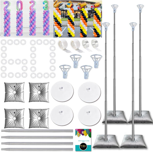 Balloon Columns Stand Set of 4, 7 Feet Telescoping Ballon Arches Stands with Bases for Floor, Height Adjustable Metal Ballon Tower Pillar Kits for Graduation, Birthday, Christmas