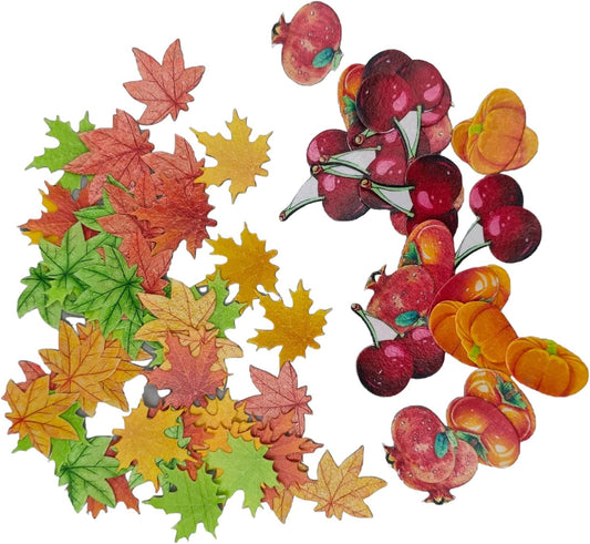 74pcs Thanksgiving Edible Fall Maple Fruit for Cake Decorating Cupcake Toppers Wedding Themed Party Birthday Cake Decoration(Tasteless)