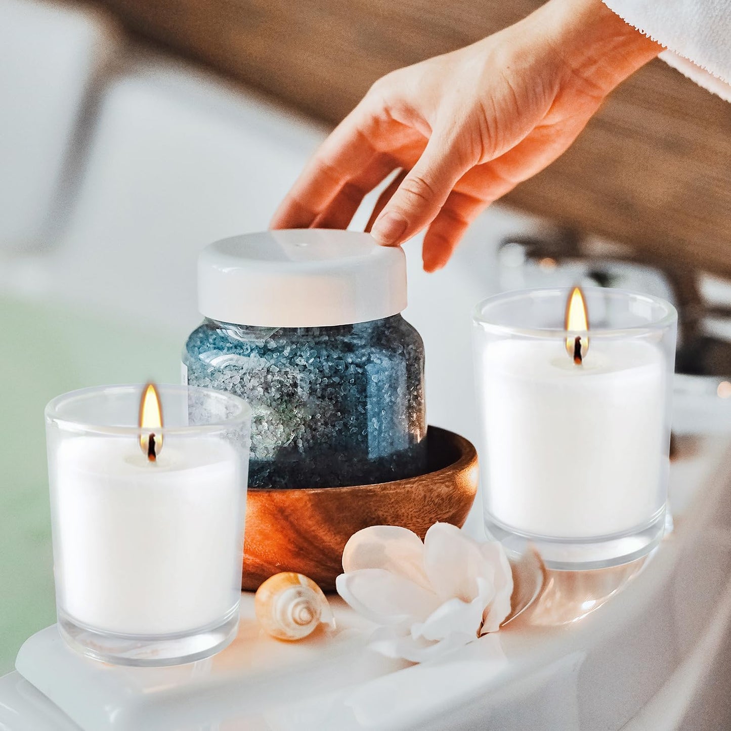 48 Pack Warm White Unscented Clear Glass Filled Votive Candles. Hand Poured Wax Candle Ideal Gifts for Aromatherapy Spa Weddings Birthdays Holidays Party.