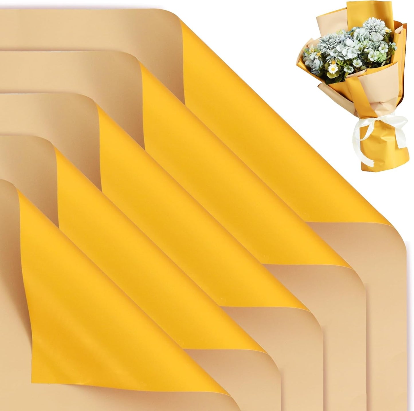 BEISHIDA 20Pcs Gold and Kahki Double Sided Floral Wrapping Paper Matte Waterproof Flower Bouquet Wrapping Paper for Floral Wrap Florist Packing Supplies Birthday Valentine's Christmas Gift Wrapping