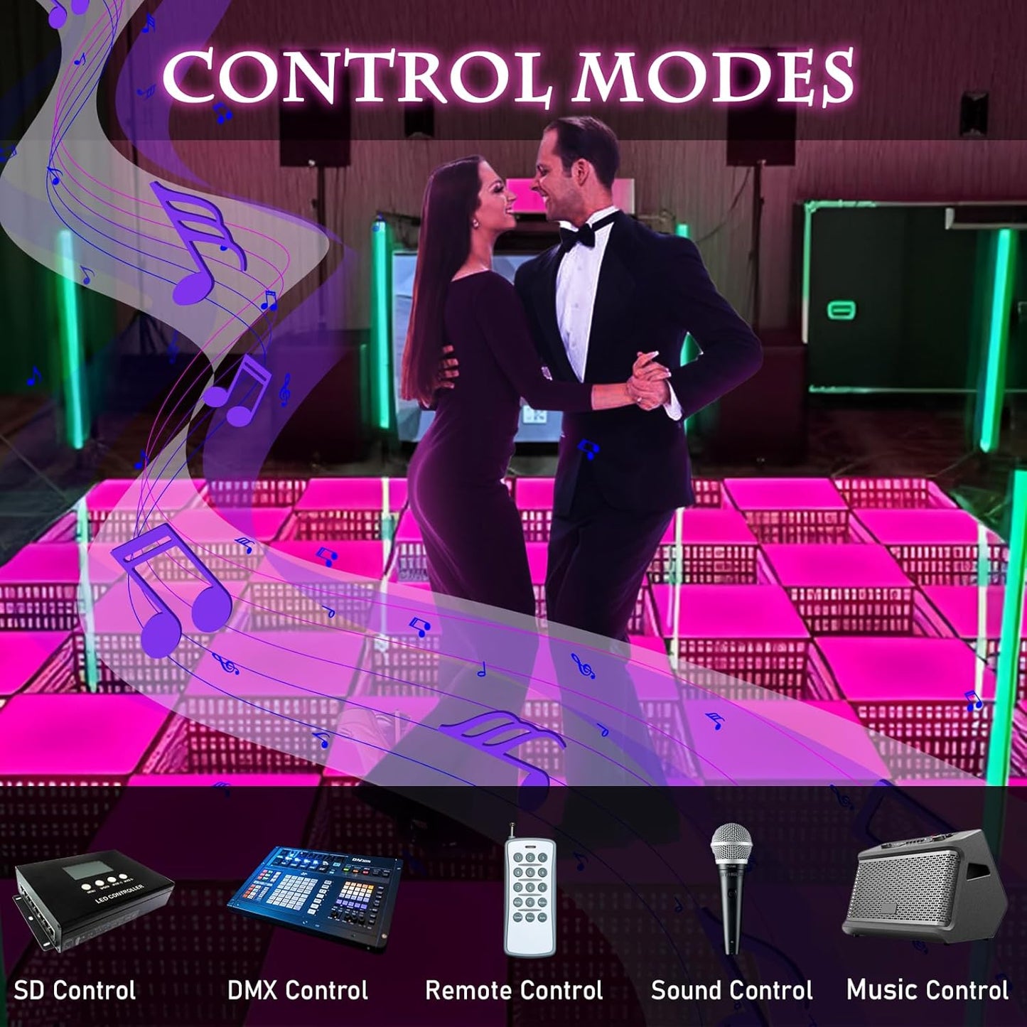 Dance Floor Stage Lights-Tempered Glass with Flight Case - RGB Color Changing Lights for Wedding, Party, Club - Non-Slip (3D&RGB -Magnetic, 20 * 20 FT)