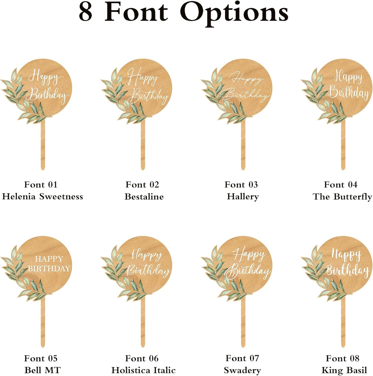 Custom Cupcake Toppers Cake Decorations in Wood for Wedding Engagement Baby Shower Birthday Party etc. (Design A / 36 PCS)