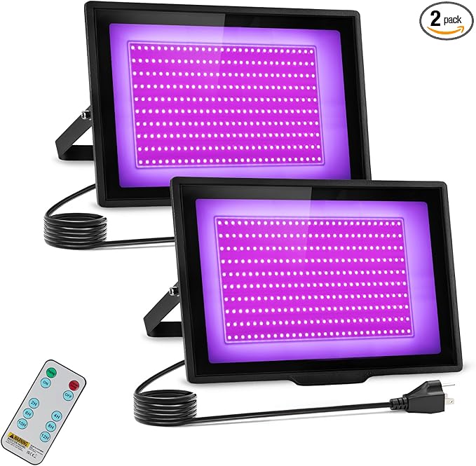 2 Pack 300W LED Black Light IP66 Waterproof,Blacklight with Plug and Switch,Flood Light for Glow Party,Halloween Decoration, Body Paint, Fluorescent Poster, Stage Lighting,Neon Glow,5.25Ft Cord