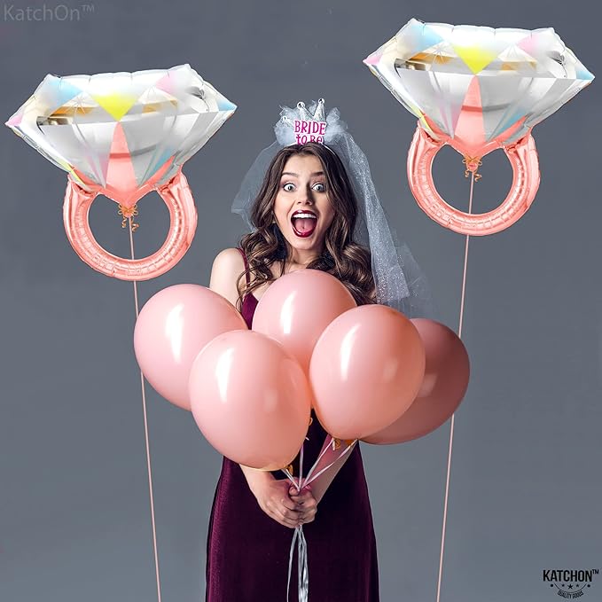 KatchOn, Rose Gold Diamond Ring Balloon - 26 Inch, Pack of 2 | Ring Balloon Bachelorette, Bachelorette Party Decorations | Engagement Party Decorations | Engagement Decoration, Bridal Shower