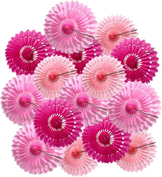 15pcs 10'' 12'' 14'' Paper Fans Decorations Pink Theme Party Decor Round Tissue Paper Fans Hanging Fans Set Party Paper Honeycomb Fans Decorations for Party Birthday Wedding Events