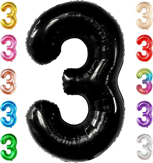 KatchOn Black Number 3 Balloon - Giant, 40 Inch | 3rd Birthday Decorations for Boys