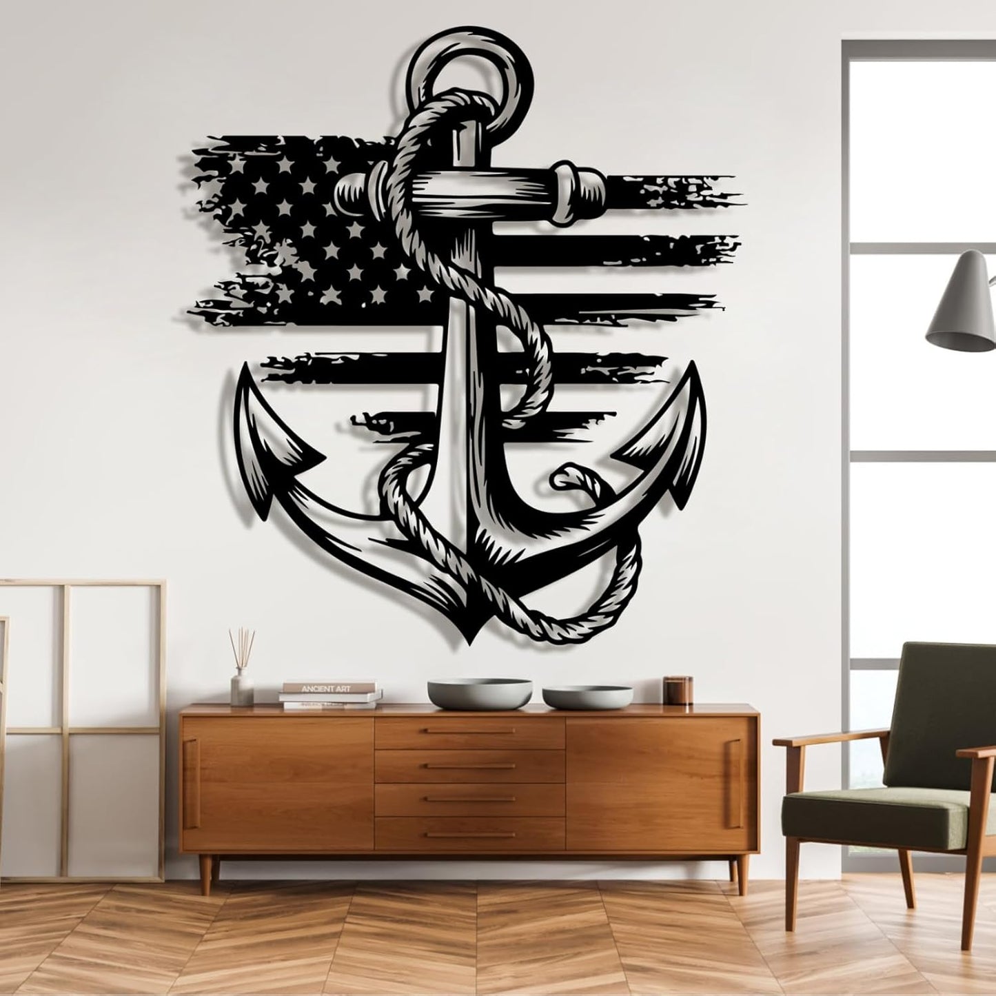 lunwall Metal Anchor Wall Decor, Anchor Metal Sign, Metal Anchor Decor, Anchor Metal Wall Art, Metal Nautical Wall Decor, Metal Wall Decor Coastal, Anchor Wall Decor (silver, 28L x 25W / 70 x 63 cm)