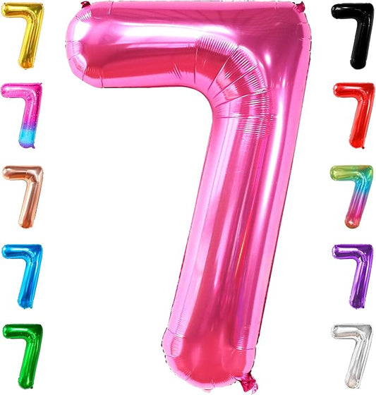 KatchOn, Giant Hot Pink Number 7 Balloon - 40 Inch | Pink 7 Mylar Foil Balloon For Happy Birthday Decorations | 7th Anniversary Decorations | 7th Birthday Party Supplies | Birthday Party Decoration