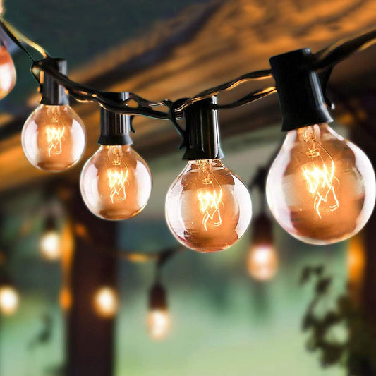 SUNSGNE 100Ft Patio String Lights Waterproof G40 Outdoor String Lights with 105 Clear Edison Bulbs, Globe Bulb Lights for Indoor Outdoor Commercial Decor, E12 Base, Black Wire