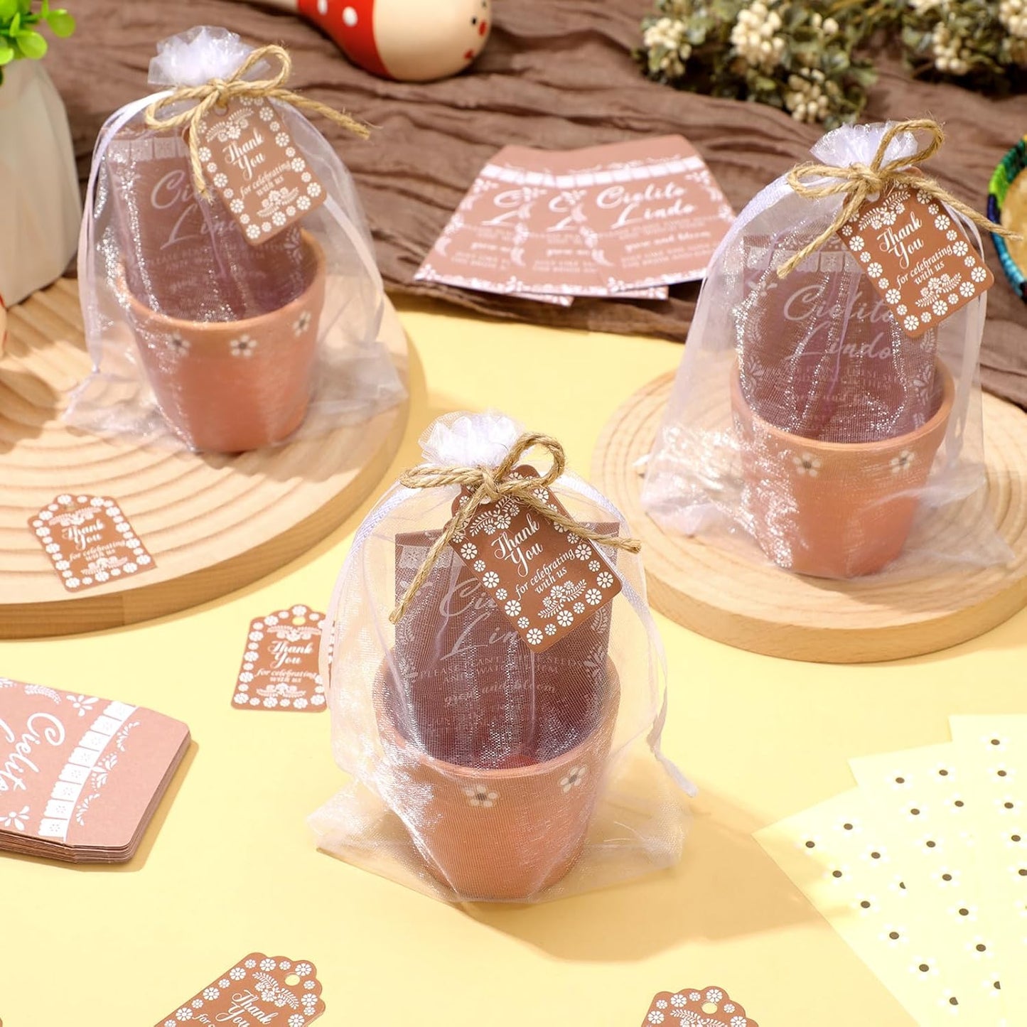 Ctosree 50 Sets Cielito Lindo Wedding Bridal Shower Favors for Guests Include Seed Packets Flowerpot Cards Hemp Ropes Organza Bags Mexican Barro Party Supplies for Wedding Bridal Shower Party Favors