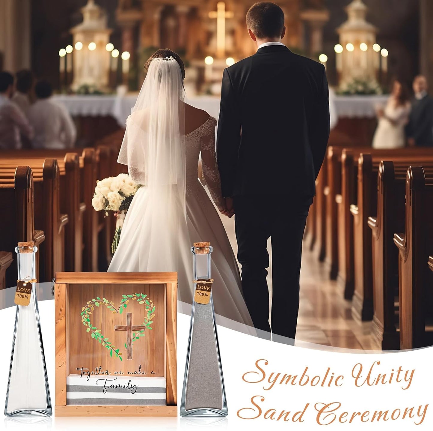Blosssound Unity Sand for Wedding Ceremony Set Christian Together We Make a Family Unity Sand Ceremony Shadow Box and Vases for Religious Wedding Centerpiece Marriage Bridal Party Supplies