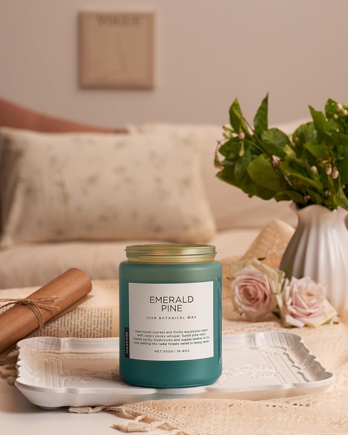 M&SENSE Pine Scented Candles Natural Soy Wax Clean Non Toxic 19.4oz 110 Hours Large Long Lasting Christmas Winter Scented 2 Wicks Candle Gift for Holiday & Family Friends Teachers