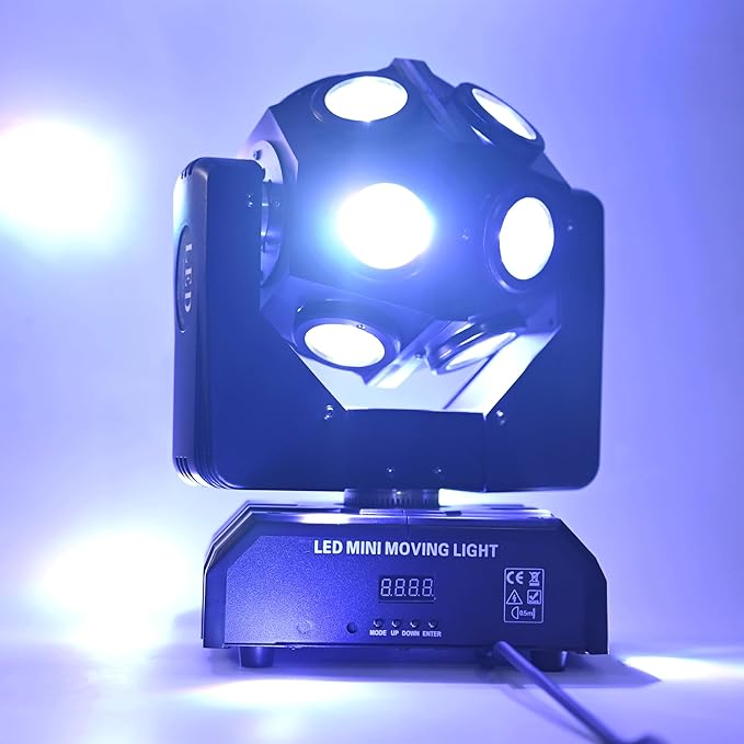Moving Head Stage Light RGBW 12LED Lights Rotating Beam Stage Uplighting Lights for Events Sound Activated DMX512 Light for DJ KTV Disco Party Wedding Concert Christmas Festival