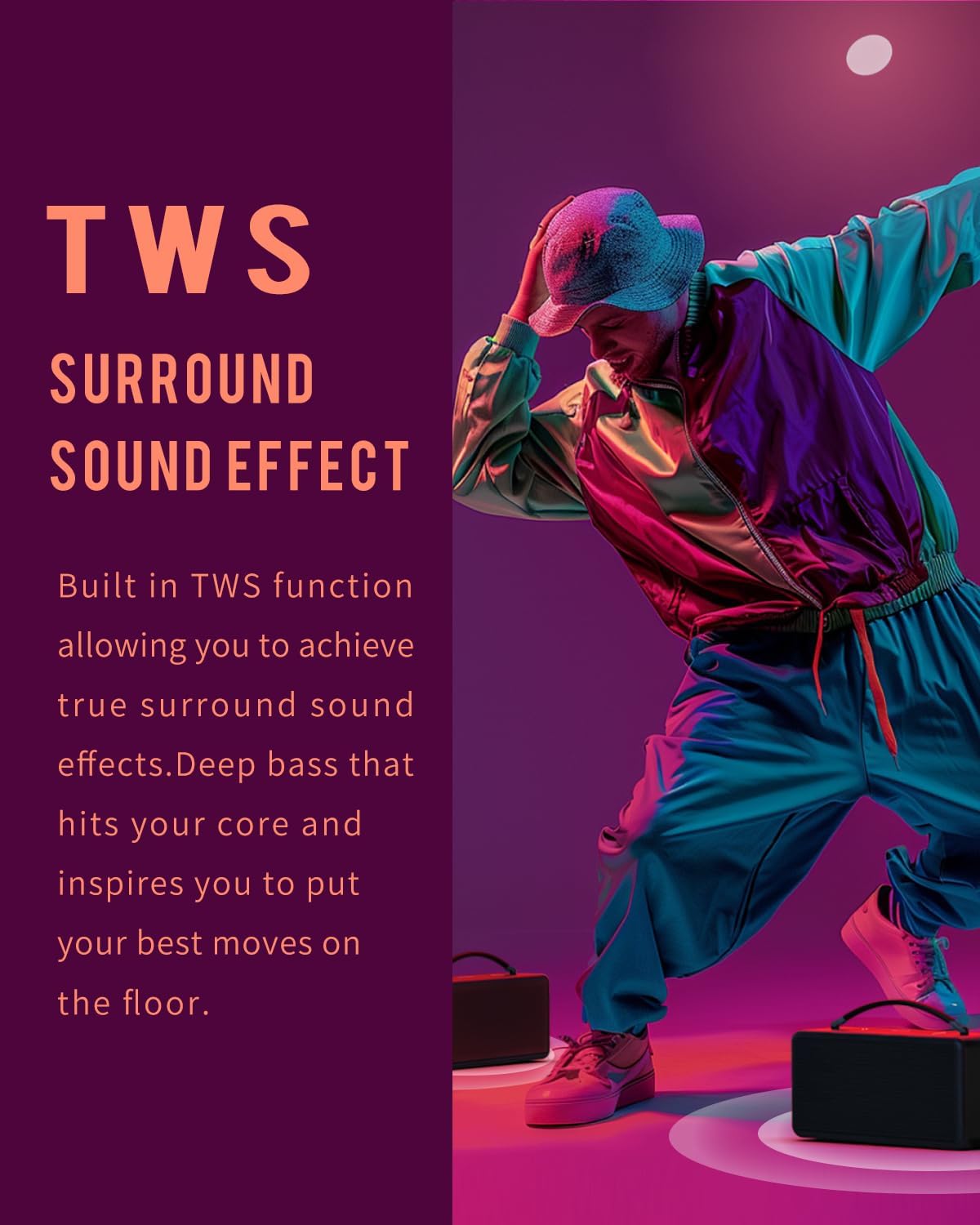 DINDIN Portable Bluetooth Speaker: 80W (Peak), 20H Playtime, Loud Wireless Wood Speakers with Bass, AUX and USB Input, Subwoofer, TWS Pairing, Vintage Speaker for Outdoor, Home, Office (Black)