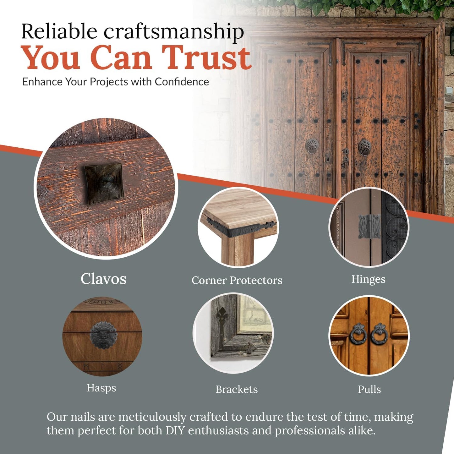 50 Pack 1.25" Square Head Iron Clavos Decorative Nails – Unfinished – Handmade Rustic Square Fasteners for Farmhouse Shutters, Faux Wood, Barn Doors, Shutters, and Gates – Ornamental Wood Accent