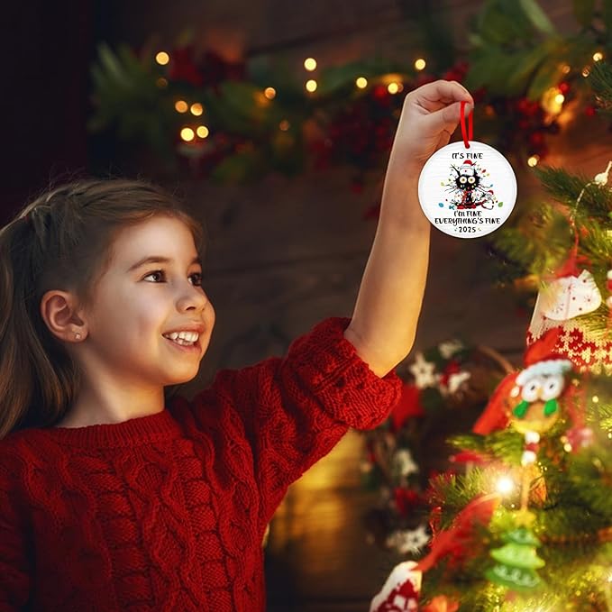 PETCEE Funny Cat Christmas Ornament 2025 - Everything's Fine Ornaments Hanging Decoration Black Cat Fire Ornaments for Christmas Tree Funny Commemorative Ornament