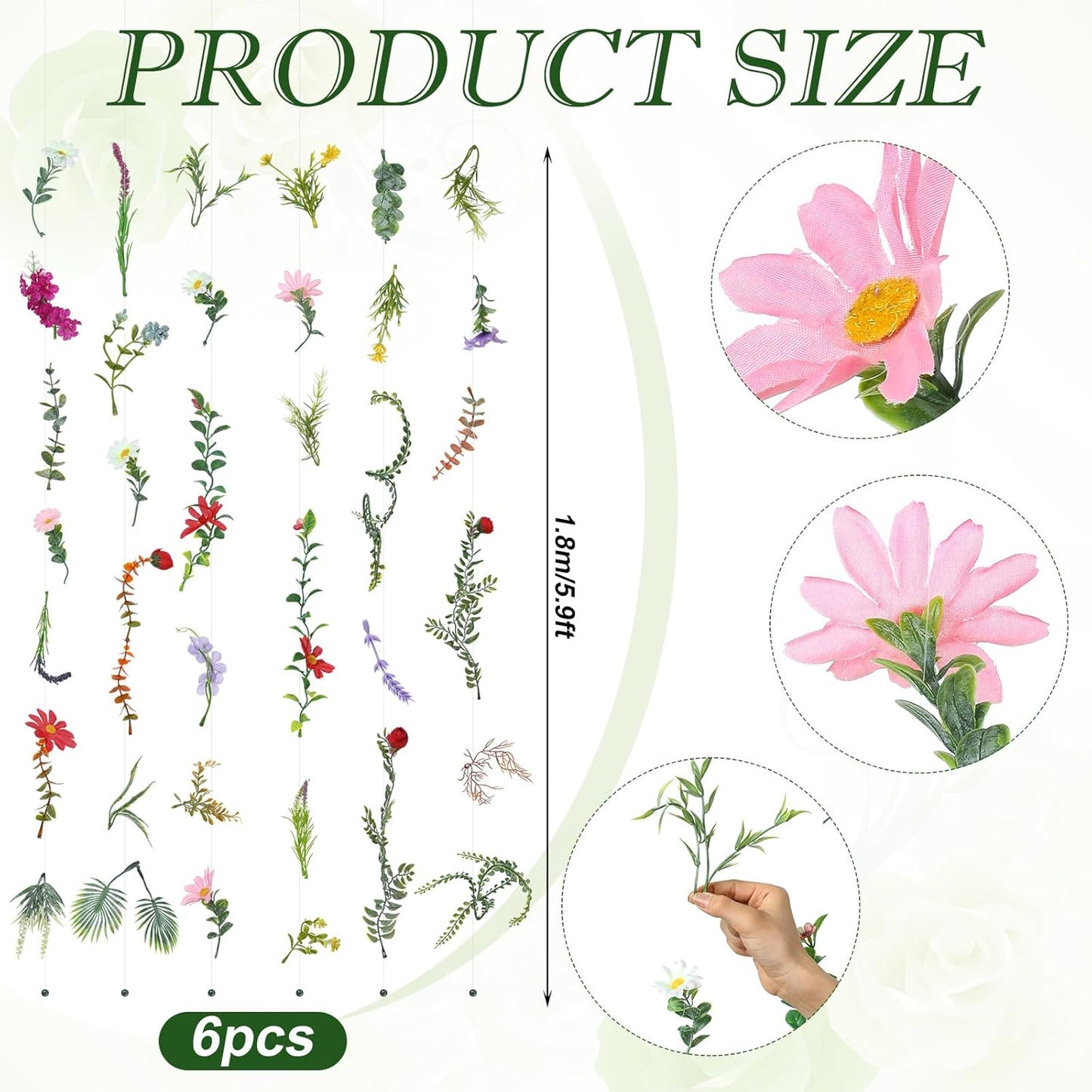 XunYee 6 Pcs 35.4 ft Flower Garlands Hanging Wildflower Backdrop Decoration Artificial Floral Garlands Fake Flower Vines Faux Silk Wildflower Decor for Halloween Fall Wedding Garden Wall Arch(Spring)