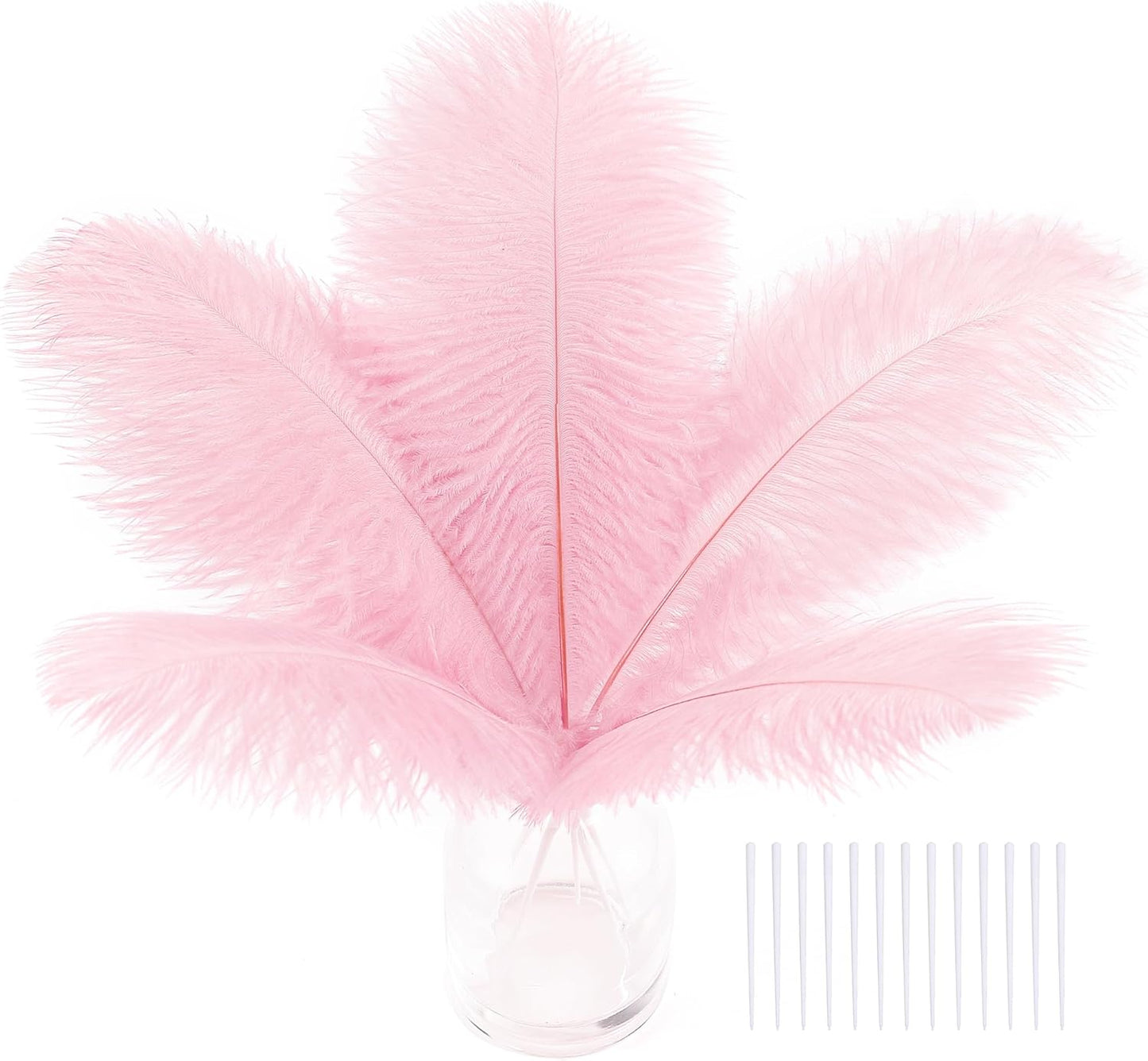 SOGUGOM Pink Craft Ostrich Feathers - 30PCS 6-8 inch Bulk Ostrich Feathers Kit for Centerpieces, Kindergarten Crafts, Hats and Party Centerpieces(Light Pink)
