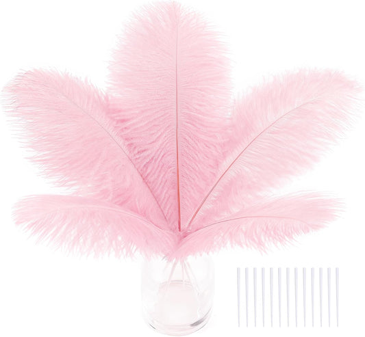 SOGUGOM Pink Craft Ostrich Feathers - 30PCS 6-8 inch Bulk Ostrich Feathers Kit for Centerpieces, Kindergarten Crafts, Hats and Party Centerpieces(Light Pink)