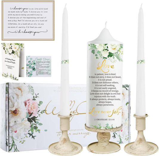 Extrogif Unity Pillar Candles for Wedding Ceremony Set - 3 Wedding Candles Unity Set with Holders – Rustic Farmhouse Style for Religious Ceremony, Anniversaries