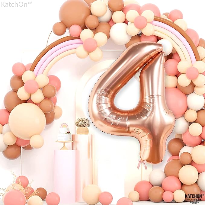 KatchOn, Rose Gold Number 4 Balloons - 40 Inch | Foil Number 4 Balloons for Birthdays | 4th Birthday Balloons, 4th Birthday Decorations Girl | Rose Gold Four Balloon, 4 Year Old Birthday Decorations