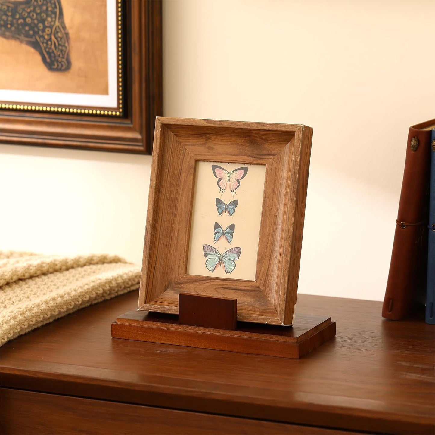 Weysat Wooden Plate Stand for Display 8 Inch Plate Postcard Picture Frame Book Display Stand with Square Block Base Home Office Decorative Table Top Easels