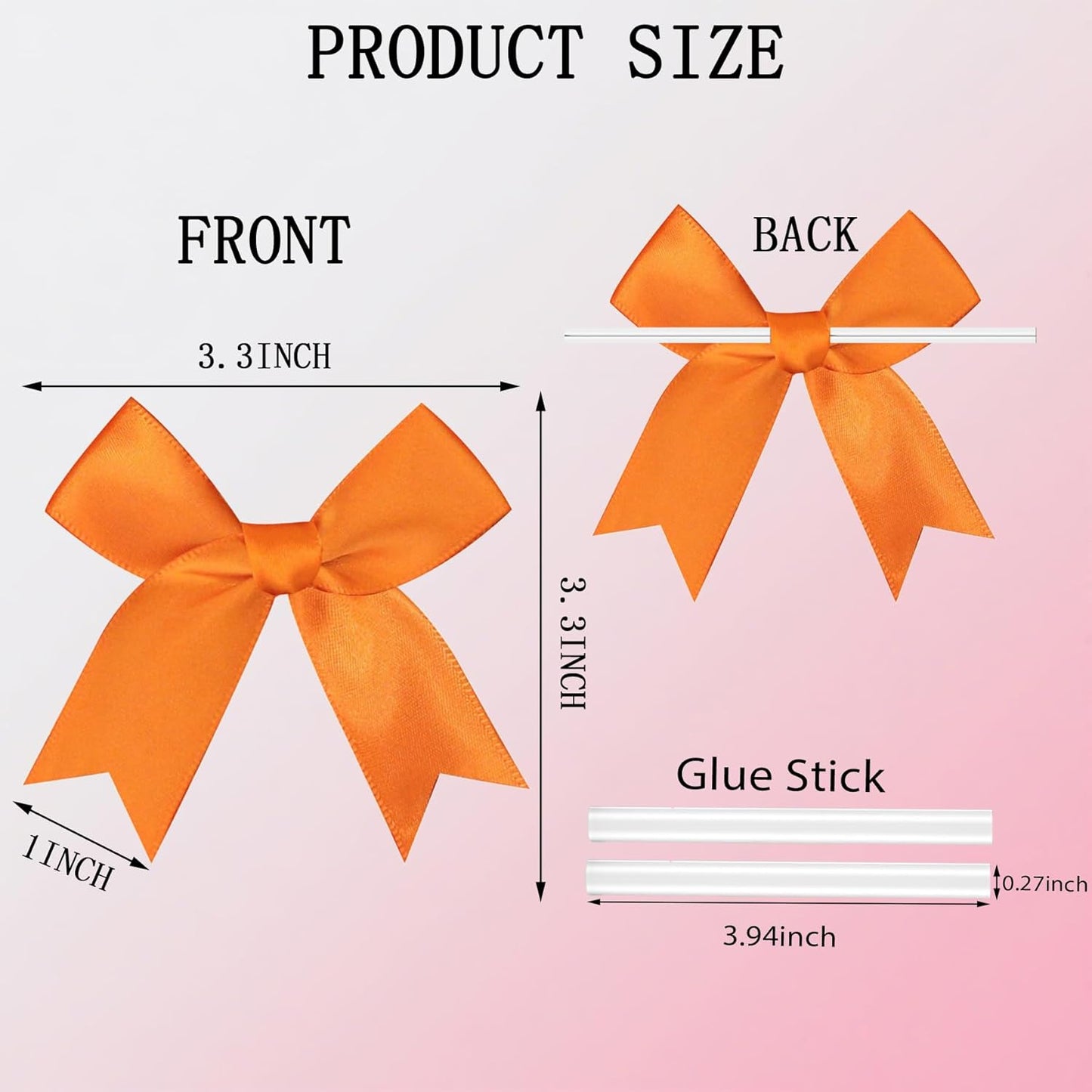 50 PCS Twist Tie Bows Satin Ribbon Bows 3.3 Inch Gift Wrap Bows Craft Bows for Gift Wrapping, Party Decorations Gifts Bag DIY Treat Bags Wedding Decor Baby Shower Christmas (Orange)