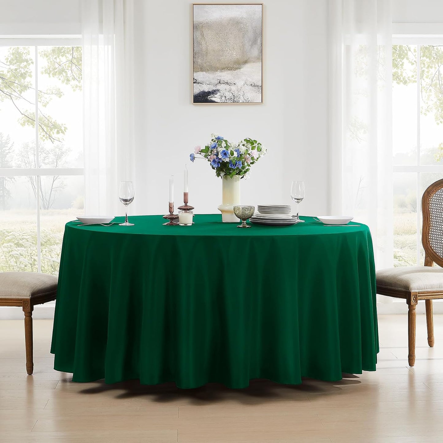 Round Tablecloth 6 Pack 90 Inch Dark Green Tablecloths Washable Decorative Linen Polyester Table Clothes Cover for Dining Table Banquets Buffet Parties and Wedding