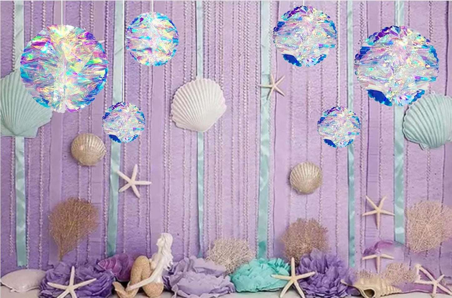 ZYOOO 3pcs Iridescent Honeycomb Balls,Shiny Rainbow Foil Ceiling Hanging Flowers for Wedding,Birthday,Theme Party Decoration(6" 8" 10")