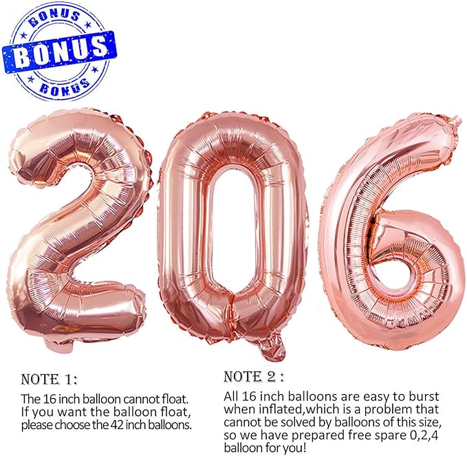 GOER 2026 Foil Number Balloons for 2026 New Year Eve Festival Party Supplies Graduation Decorations (Rose Gold,16 Inch)