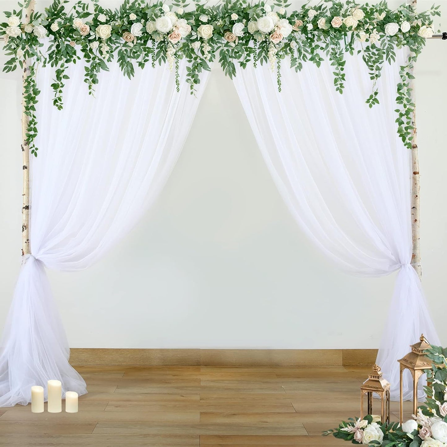 White Sheer Backdrop Curtains Tulle Backdrop Curtain for Parties Wedding White Backdrop Curtain for Birthday Party Baby Shower Photos Background Drape 20ft x 10ft(5ft x 10ft, 4 Panels)