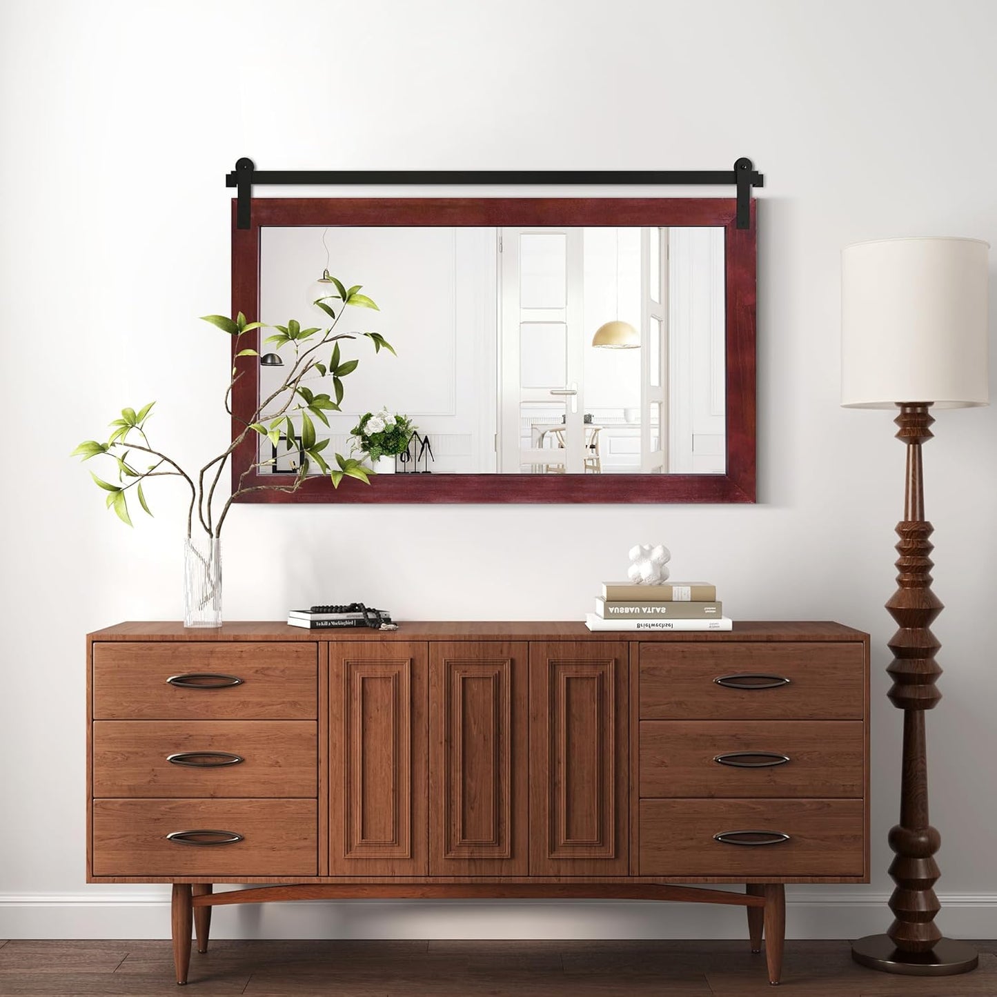 COGOOD Farmhouse Bathroom Mirror - 45 x 30 Rustic Wood Framed Wall Barn Door Mirror for Entryway, Living Room, Entryway Wall Decor (Espresso)