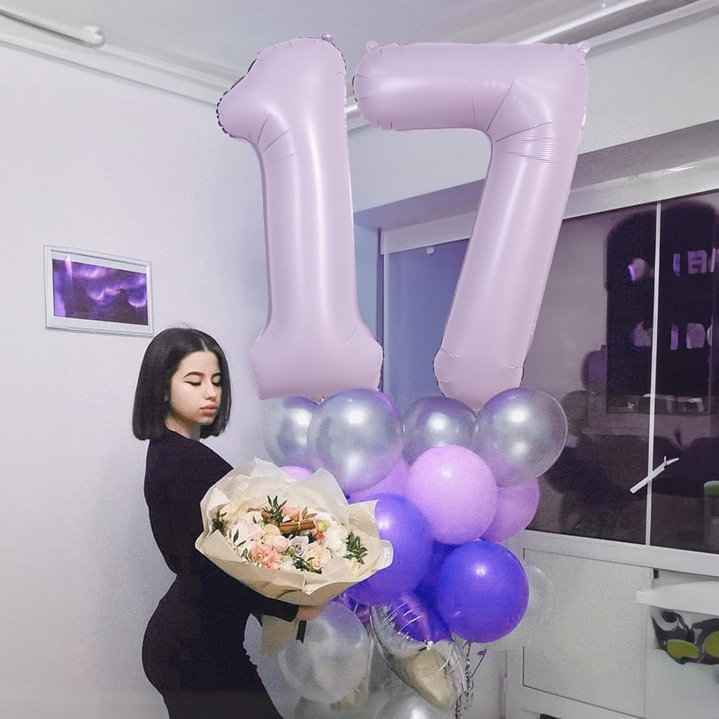 Pastel Purple Number 70 Birthday Balloons, 40 Inch Large Light Purple Mylar Foil Number 7 & 0 Balloons for 70 Year Old Women, Lavender 70th Birthday Balloons for 7th 70th Anniversary Party Decorations