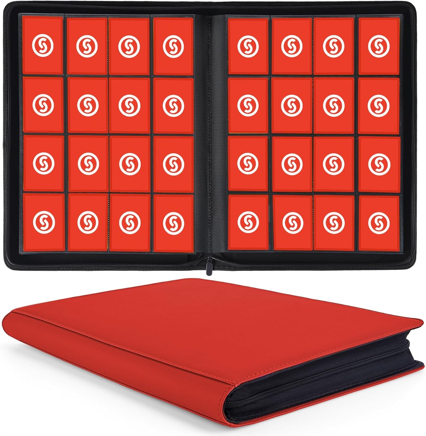 1000+ Pockets Trading Card Binder, Premium 16 Pocket Card Binder, Ringless Side Loading Collection Album Holder Folders for MTG, TCG, Game Cards & Sports Cards (Red)