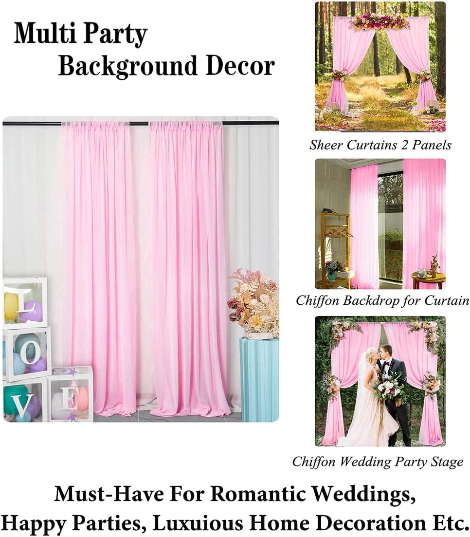 DUOBAO Pink Chiffon Backdrop Curtain-2 Panels 29x120-Inch Wedding Draping Beach Curtains for Living Room Polyester Voile Window Darpes Photography Backdrops for Party Ceremony (29''x120''x2pc)