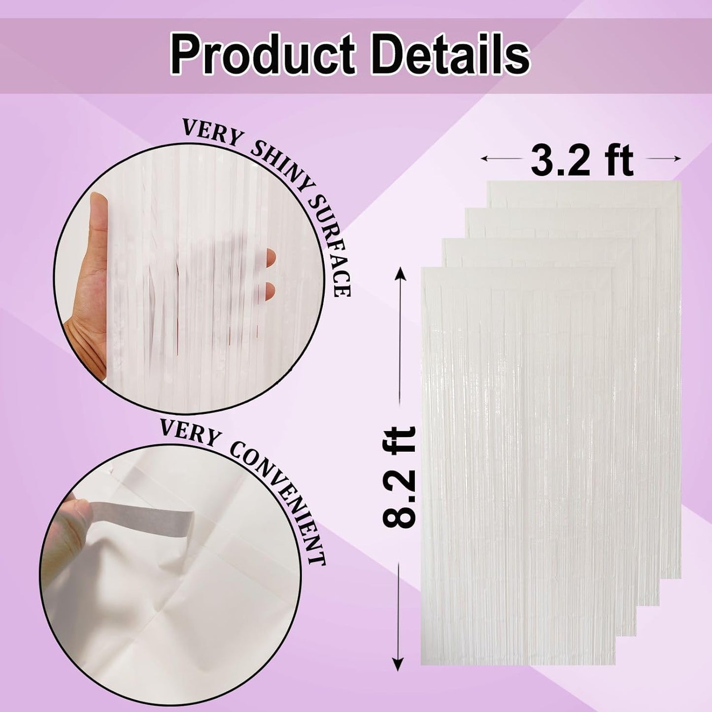 White Fringe Backdrop Curtains for Parties - 4 Pack of 3.2x8.2ft White Streamers Curtain Photo Backdrop for Wedding Birthday Bridal Shower Bachelorette Christmas Party Decorations