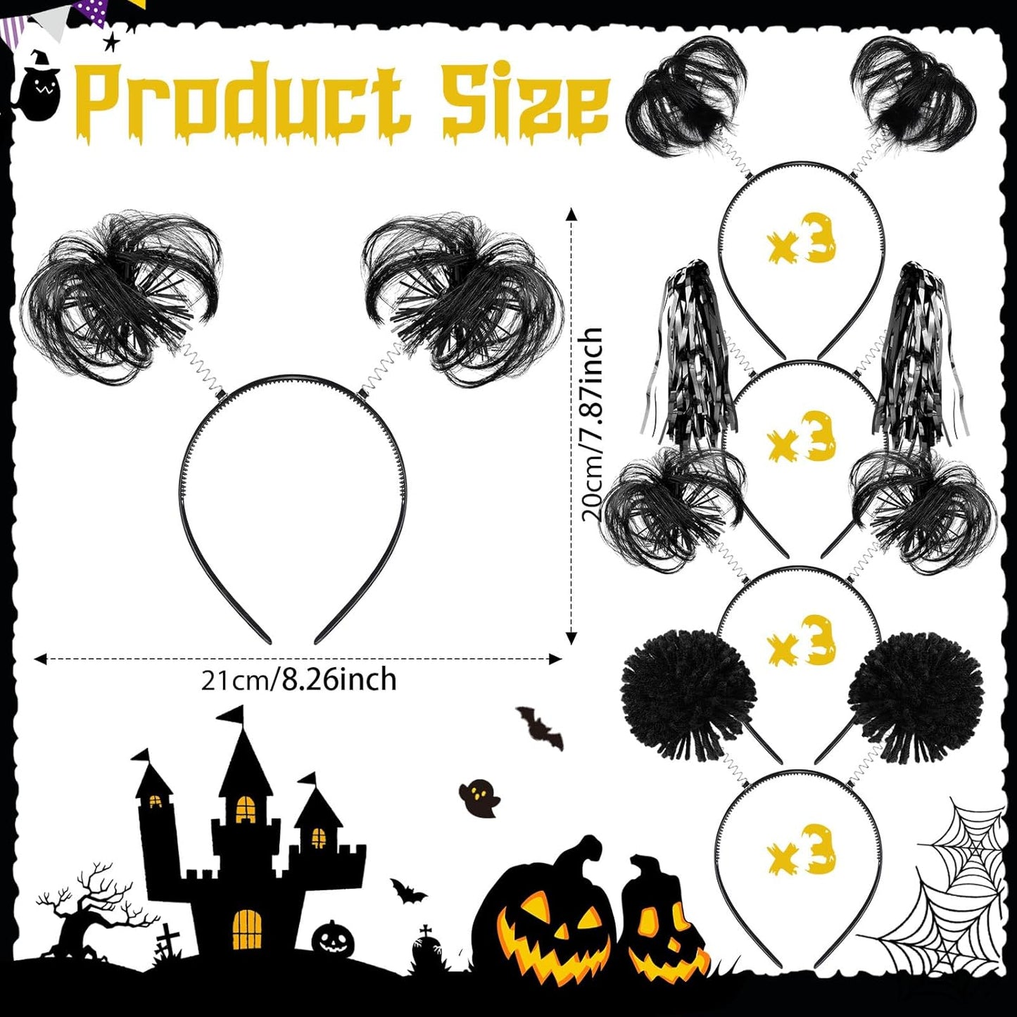 Censen 12 Pcs Halloween Pom Pom Party Headbands Tinsel Ponytails Spirit Head Bopper Headwear for Christmas Birthday Holiday