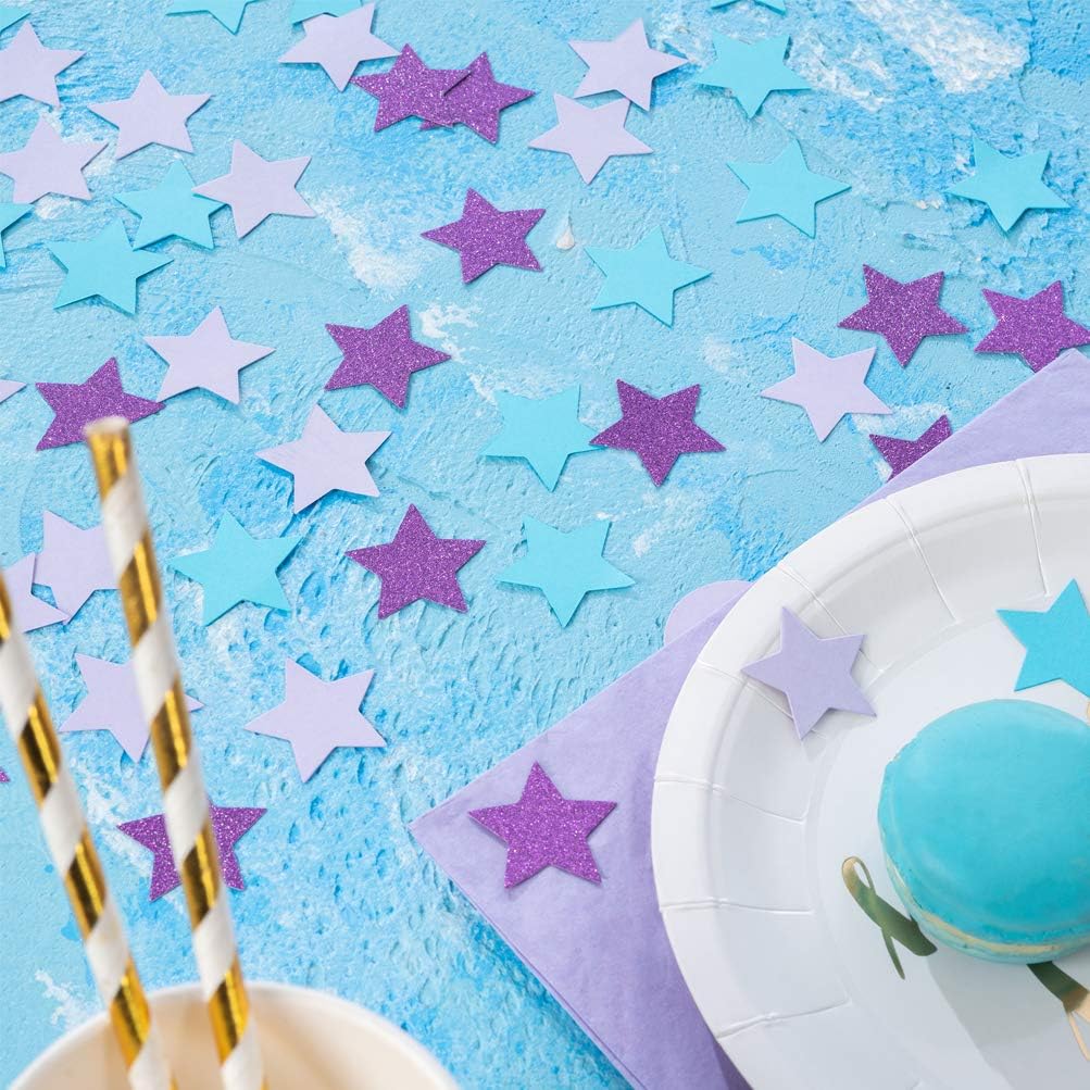 Star Confetti for Table Wedding Birthday Party Decoration,1.2 inch in Diameter(turquoise blue,lavender,purple,200pc)
