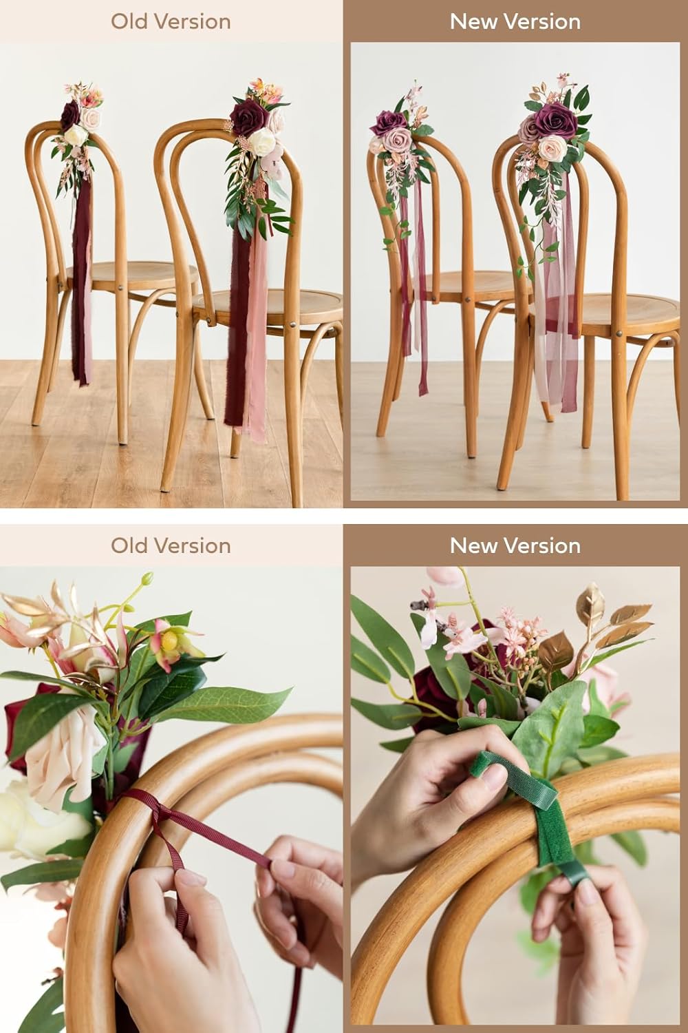 Ling's Moment 8pcs Aisle Pew Artificial Flowers Arrangements for Wedding Ceremony Chair Back Floral Decorations with Chiffon Ribbon Marsala Blush Pink Reception Church Rose Faux Hanging Party Outdoor