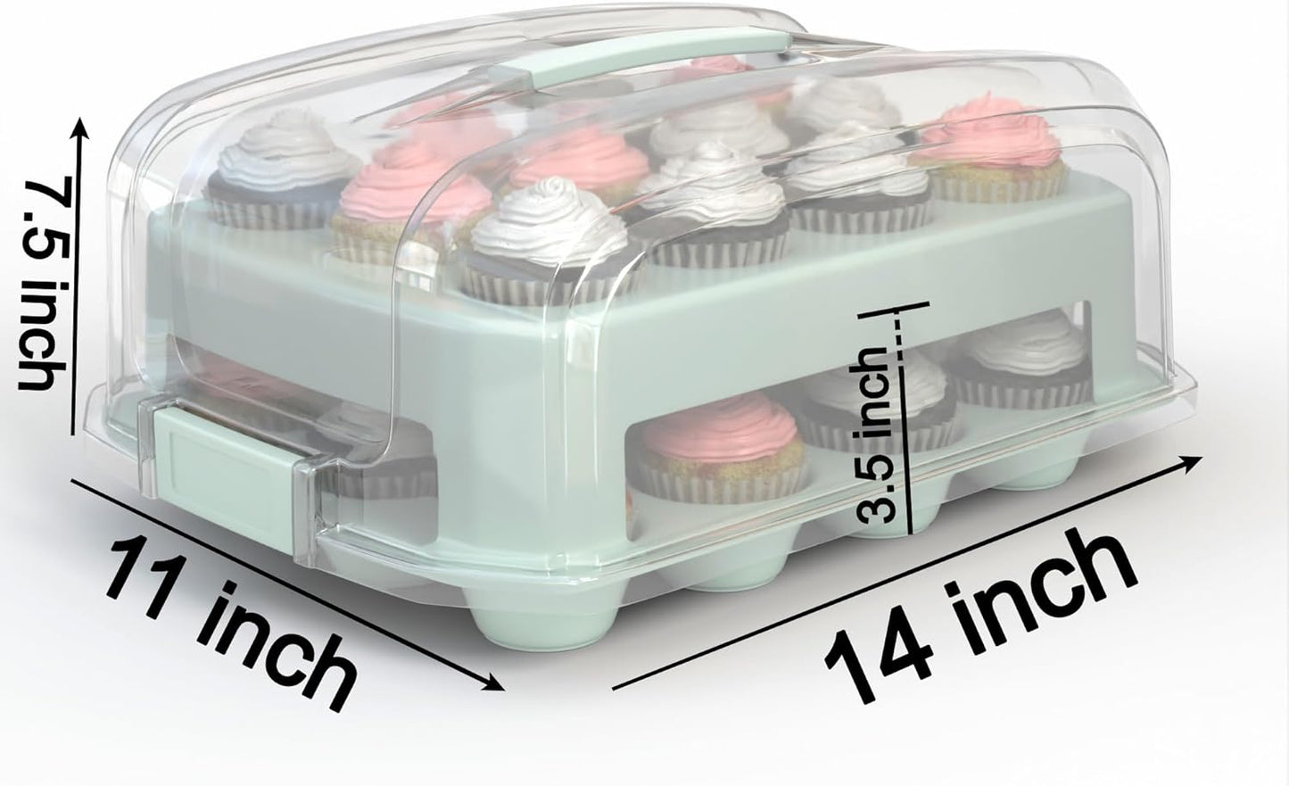 Cupcake Carrier, EXTRA TALL LID, Green Cupcake Holder Carries 24 Standard-Size Cupcakes, Muffin Traveler Two Tier Stand Reusable Cupcake Box