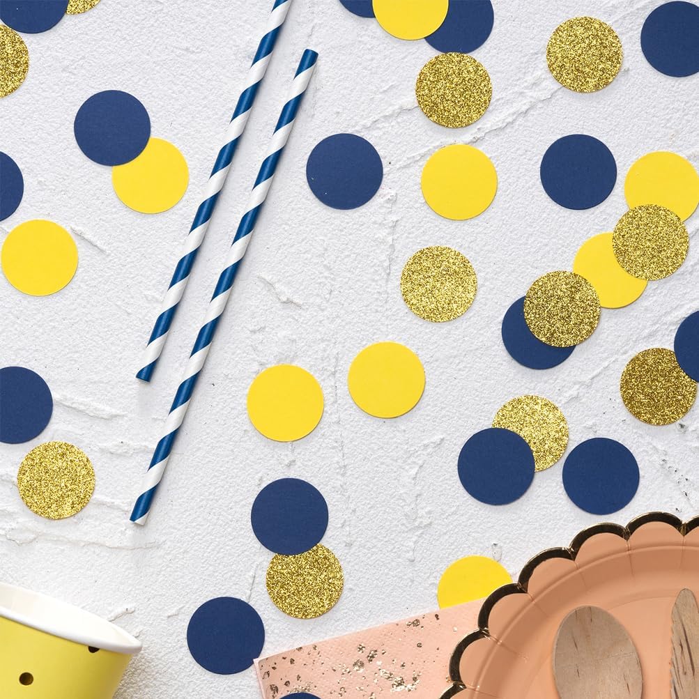 Gold Blue and Yellow Confetti Table Decoration for Graduation Birthday Eid Ramadan Festival Theme Party,1.2 inch in Diameter,200 Counts