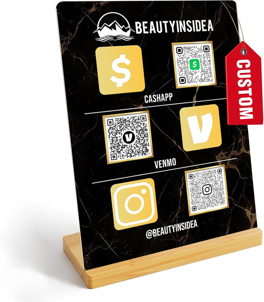 Personalized Custom Metal QR Code Sign Venmo Cashapp Scan to Pay with Stand Instagram Facebook Social Media QR Signs Bar Code QR Plaque Print for Business Salon Beauty Store Restaurant Wifi Sign