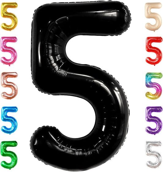 KatchOn, Black Number 5 Balloon Foil - Giant, 40 Inch | 5 Birthday Balloon Black, 5th Birthday Decorations for Boys | Black 5 Number Balloon, 5 Year Old balloon, 5th Birthday Decorations Girl